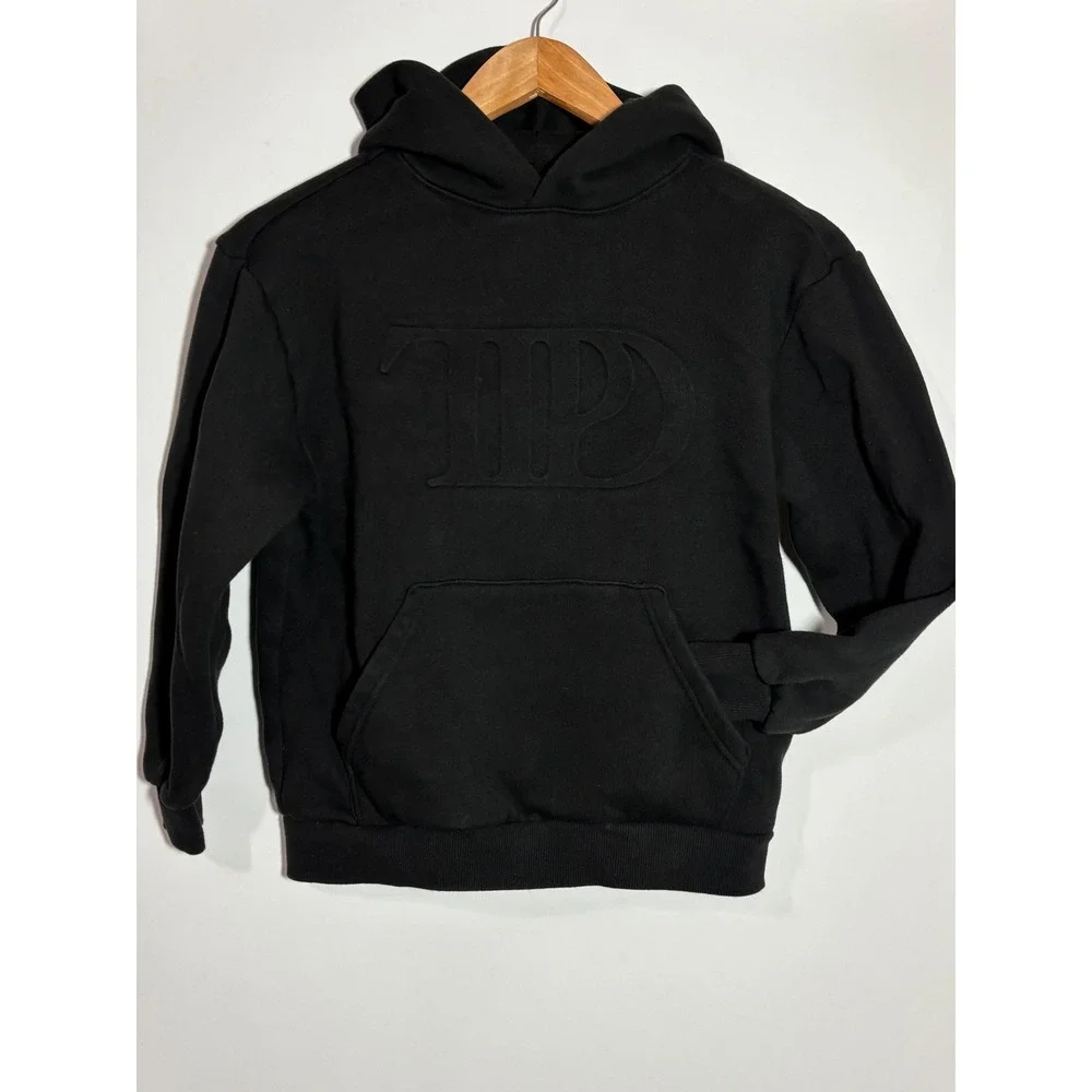 The Tortured Poets Department Taylor Swift Embossed Logo Black Hoodie Youth M